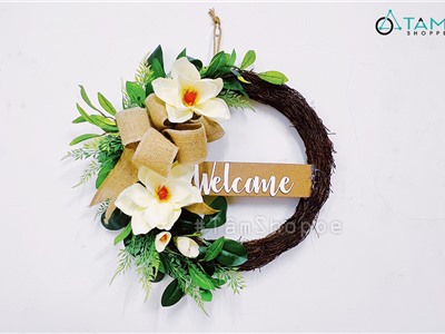 Vòng treo cửa welcome hoa mộc lan trang trí cưới VTC-23